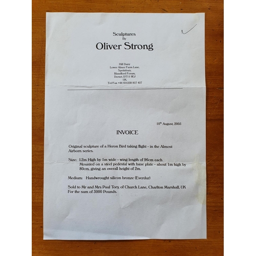 90 - An Oliver Strong bronze figure of a Heron taking flight, from the Almost Airborn series, approx. 210... 