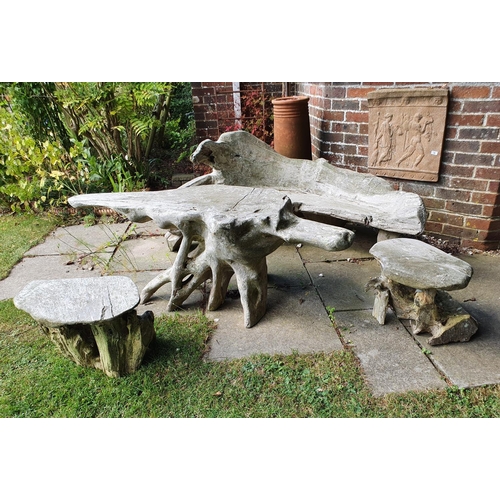 95 - A rustic garden bench, formed from a tree, approx. 154 cm wide, a matching garden type table, approx... 