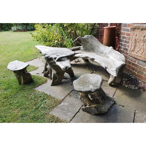 95 - A rustic garden bench, formed from a tree, approx. 154 cm wide, a matching garden type table, approx... 