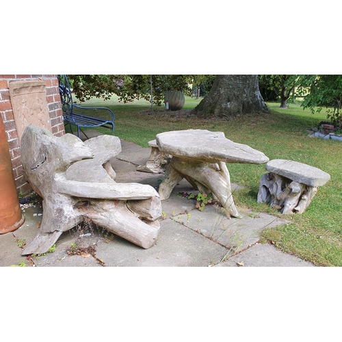 95 - A rustic garden bench, formed from a tree, approx. 154 cm wide, a matching garden type table, approx... 