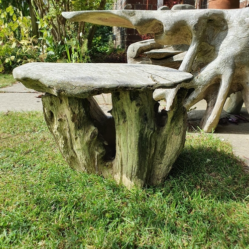 95 - A rustic garden bench, formed from a tree, approx. 154 cm wide, a matching garden type table, approx... 