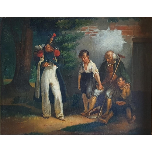 282 - Continental school, 19th century, the soldier's return, oil on canvas, 31 x 39 cm