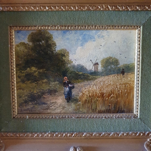 315 - English school, 20th century, geese on a path, oil on board, 17 x 12 cm, and eight others similar (9... 