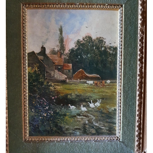 315 - English school, 20th century, geese on a path, oil on board, 17 x 12 cm, and eight others similar (9... 