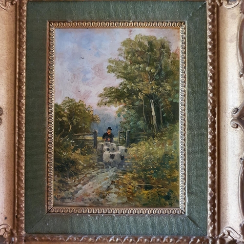 315 - English school, 20th century, geese on a path, oil on board, 17 x 12 cm, and eight others similar (9... 