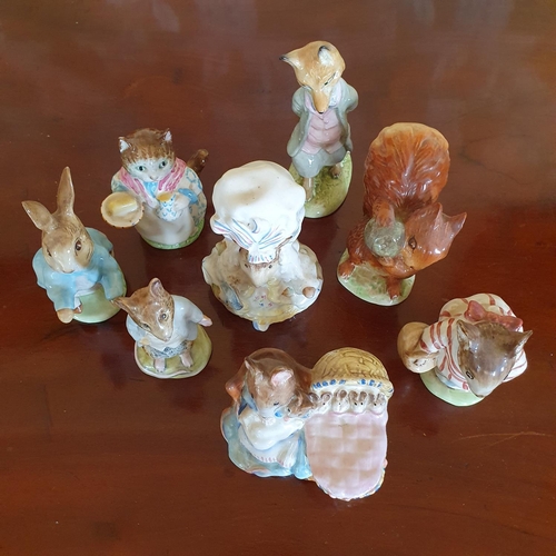 360 - A Beswick Beatrix Potter Lady Mouse from Tailor of Gloucester figure, gold back stamp, and seven oth... 