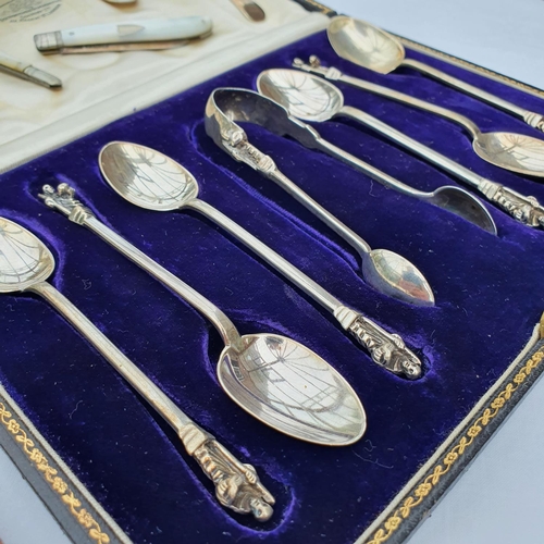 380 - Assorted small items of silver, including a shaving brush and cutlery