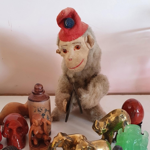 408 - A Schuco style clockwork monkey, and other assorted items (box)