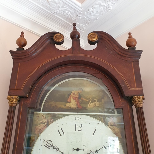 448 - A longcase clock, the 39 cm arched square painted dial indistinctly signed, with Arabic numerals and... 