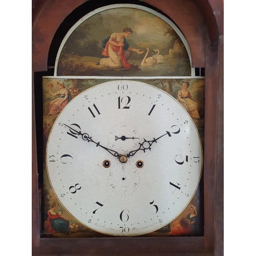 448 - A longcase clock, the 39 cm arched square painted dial indistinctly signed, with Arabic numerals and... 