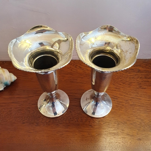 474 - A pair of silver spill vases, marks rubbed, loaded, 17.5 cm high (2)