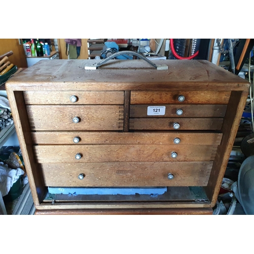 121 - A tool chest, with assorted drawers, and contents, 46 cm wide