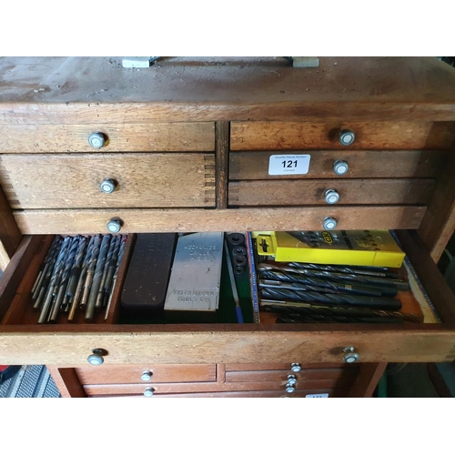 121 - A tool chest, with assorted drawers, and contents, 46 cm wide