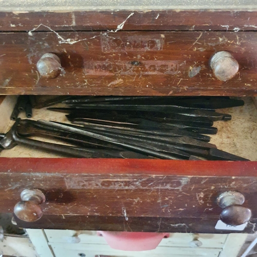 132 - A late Victorian table top chest, of four drawers, 33 cm wide, with contents of tools, and a similar... 