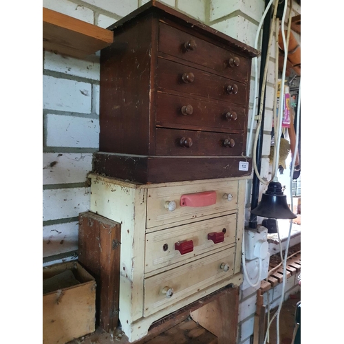 132 - A late Victorian table top chest, of four drawers, 33 cm wide, with contents of tools, and a similar... 