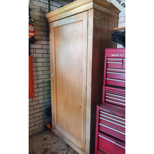 146 - A late Victorian stripped pine single door wardrobe, 103 cm wide x 212 cm high