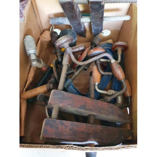 160 - Assorted braces, wooden clamps and other items