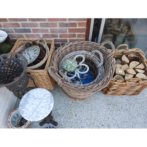 535 - Assorted log baskets, some worm, vases and other items (qty)