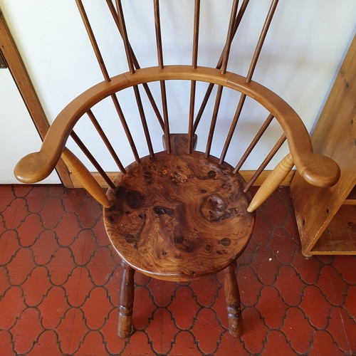 544 - A kitchen stick back armchair, with a burr walnut seat