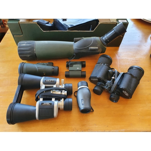 553 - A Hawke Nature-Trek 20-60 x 80 monocular telescope, other monoculars and binoculars (qty)