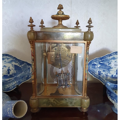 561 - A late Victorian/Edwardian mantel clock, the 8.5 cm diameter gilt metal dial side Elviton & Co Ltd, ... 