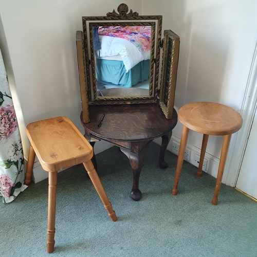 589 - A 19th century bow front mahogany hanging cupboard, 60 cm wide, two stools, a small gateleg table, a... 