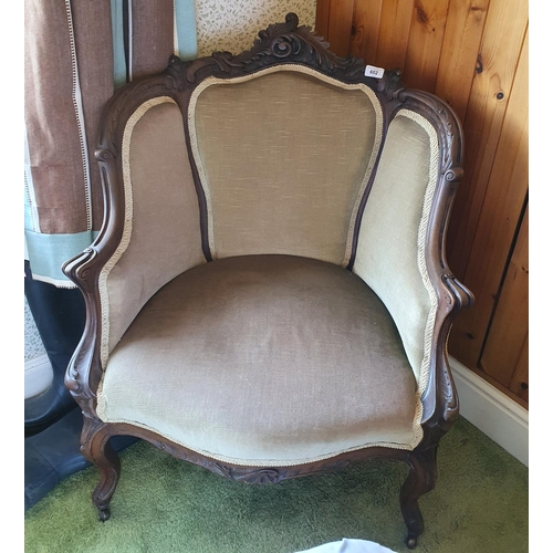 602 - Harriet's Room.
A pair of French style carved walnut tub armchairs, on cabriole front legs (2)