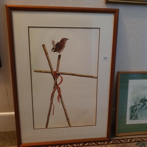 615 - David Crompton, a wren on pea sticks, watercolour, signed, 53 x 34 cm, and the other remaining pictu... 