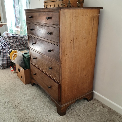 622 - A mahogany chest, of five graduated long drawers, on bracket feet, 77 cm wide