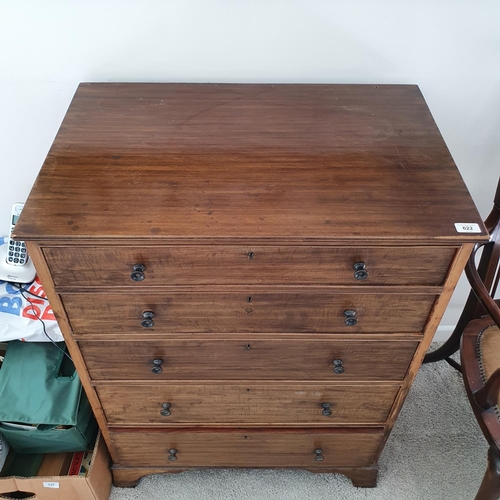 622 - A mahogany chest, of five graduated long drawers, on bracket feet, 77 cm wide