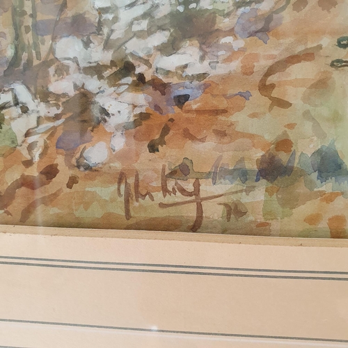 624 - John King, Resting the Plough, watercolour and Bodycolour, signed and dated '74, 17.5 x 50 cm