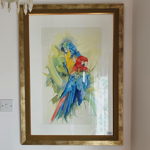 630 - Lynda Appleby, a pair of Macaws, watercolour, signed, 64 x 40 cm