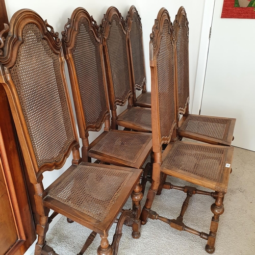 644 - A set of six 18th century style walnut dining chairs, with cane backs and seats, some worm, and mino... 