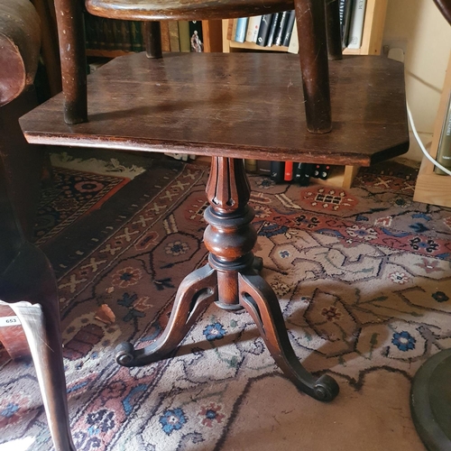 654 - A mahogany bedside chest, of two drawers, 46 cm wide, a folding bookstand, a Moto Matis stool, and o... 