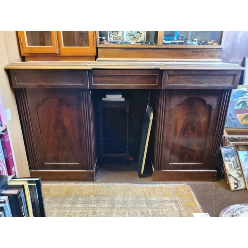 671 - A late Victorian mahogany sideboard base, 156 cm wide, the centre section of a Victorian linen press... 