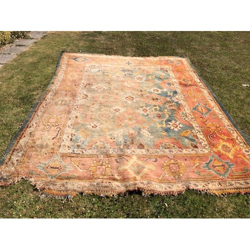 537 - A Ushak carpet, approx. 375 x 252 cm, attic stored, very worn and faded, some loss, see images