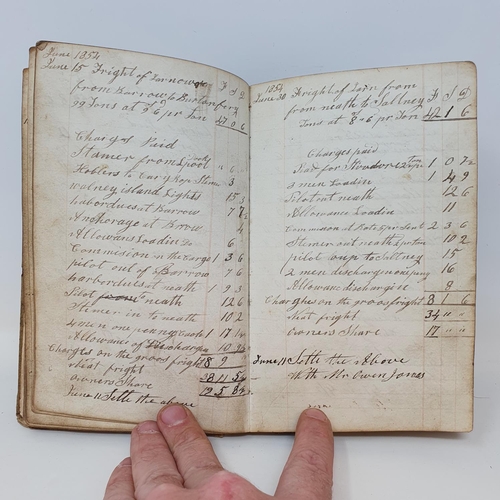 12 - A 19th century log book for Conway, kept by Captain W Jones, vellum bound, and related paperwork