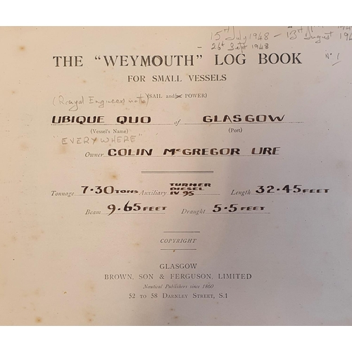 13 - Three Weymouth Log Books, for Ubique Quo of Glasgow, kept by Colin M Ure, dated 18th June 1954 - 11t... 