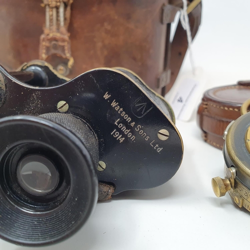 4 - A pair of W Watson, London 1914, MOD issue binocular prismatic No. 3 (Mk I) x 6 5105 binoculars, wit... 