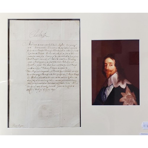 58 - Charles I Letter signed ('Charles R' at head), to Prince  Rupert, 1 page, folio, Oxford, 31 July 164... 