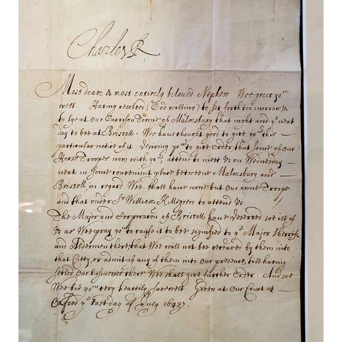 58 - Charles I Letter signed ('Charles R' at head), to Prince  Rupert, 1 page, folio, Oxford, 31 July 164... 