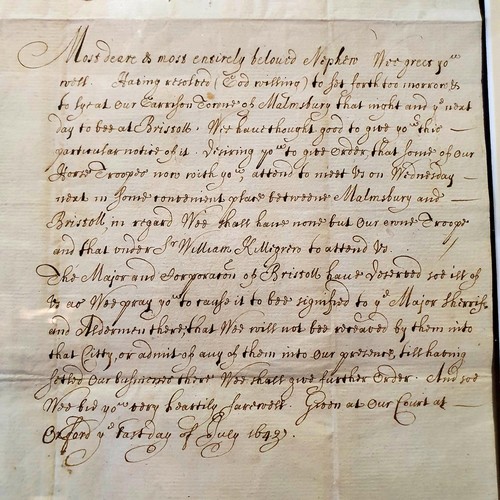 58 - Charles I Letter signed ('Charles R' at head), to Prince  Rupert, 1 page, folio, Oxford, 31 July 164... 