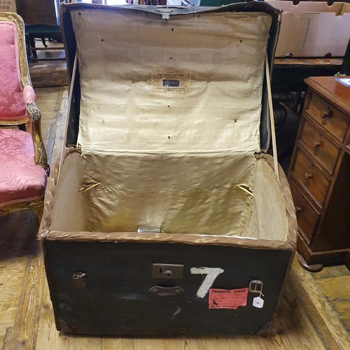 65 - A dome topped travelling trunk, S/L J H DAVIS RAF WATERSHAM, SUFFOLK UK, with a group of pewter tank... 