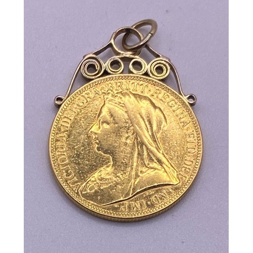 74 - A Queen Victoria double sovereign, 1893, mounted on a pendant