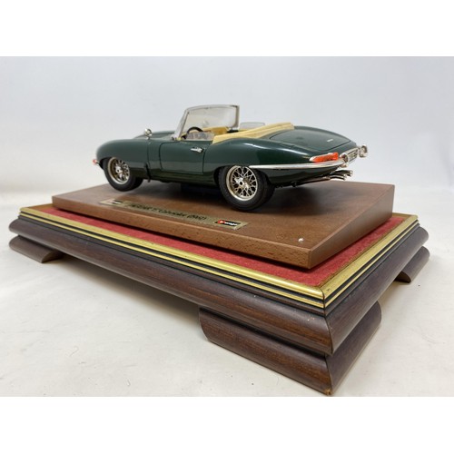 535 - A Burgo model of a Jaguar E Cabriolet (1961), in a mahogany and perspex case, 30 cm wide