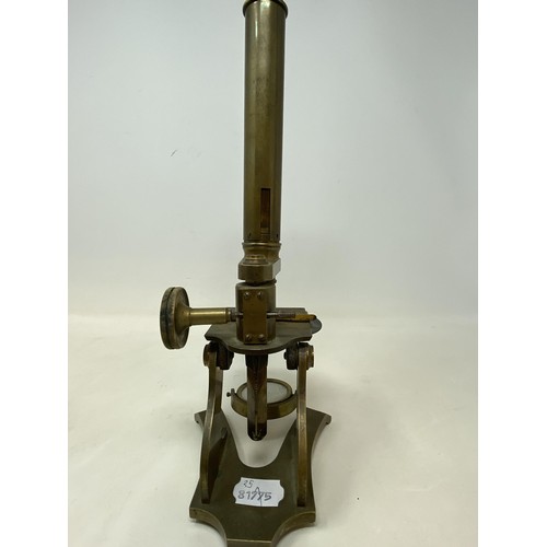 586 - A student's brass microscope, 33 cm high