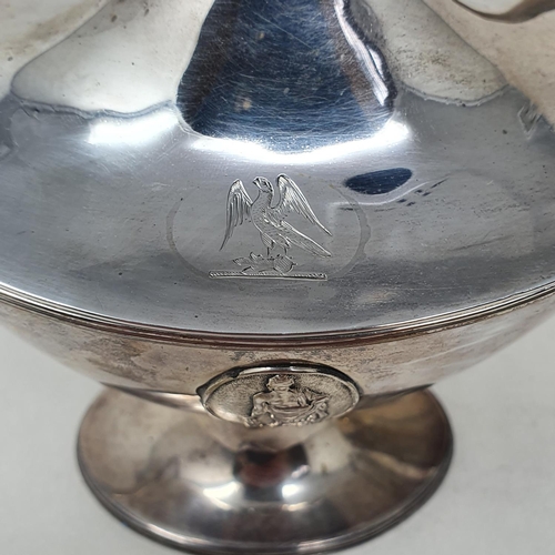 655 - A pair of late 18th century silver tureens and covers, of navette form, with twin reeded handles and... 