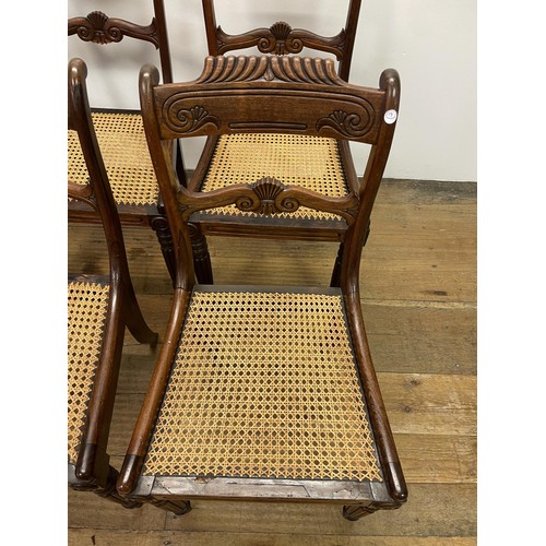 789 - A set of six 19th century rosewood bar back dining chairs, with reeded seats, on turned reeded taper... 