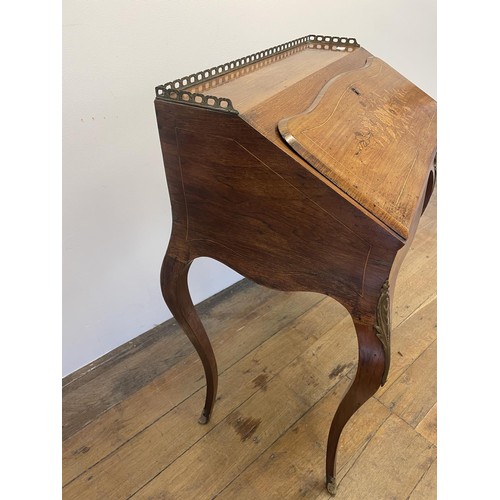 801 - A French rosewood ladies writing bureau, inlaid with flowers, on cabriole legs with gilt metal mount... 