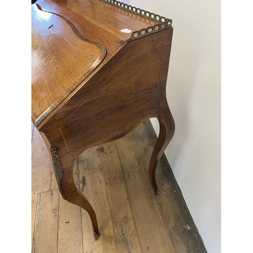 801 - A French rosewood ladies writing bureau, inlaid with flowers, on cabriole legs with gilt metal mount... 